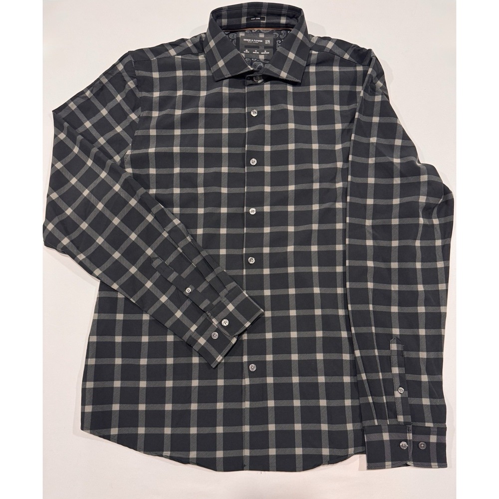 Denim & Flower Ricky Singh Men's XL Black Gray Plaid Easy Care Performance Shirt